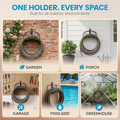 Gardenised Metal Wall-Mount Classic Swirl Hose Holder Heavy-Duty Outdoor Hanger and Water Hose Organizer with Sturdy Reel Hooks & Screws for Yard Lawn Garden Patio Landscaping and Home Use, Bronze
