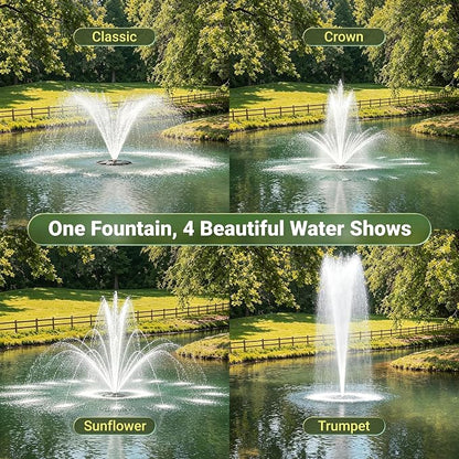 Vellara 120W Floating Pond Fountain with Built-in RGB LED Lights – 4 Spray Nozzles Included, 65ft Cord, Designed for Small Ponds
