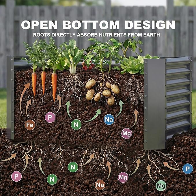 AHEONLAR 2 Pack 4×2×2ft Galvanized Raised Garden Beds, Rectangle Durable Planter Boxes Outdoor for Vegetables, Fruits, Flowers and Plants, Quick Assembly, Grey