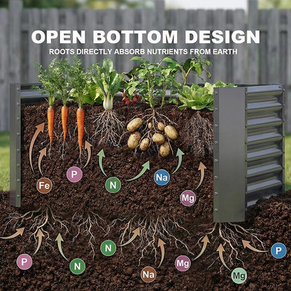 AHEONLAR 2 Pack 4×2×2ft Galvanized Raised Garden Beds, Rectangle Durable Planter Boxes Outdoor for Vegetables, Fruits, Flowers and Plants, Quick Assembly, Grey