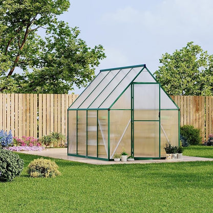 CABIHOME 6x7 FT Outdoor Greenhouse, Polycarbonate Greenhouse with Roof Vent and Ground Nails, Aluminum Large Walk-in Green House w/ Lockable Push Door for Outdoor Garden (Olive, 6x7 FT)