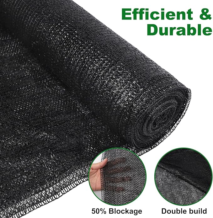 winemana 6x120 FT Outdoor Shade Cloth for Garden & Plants - 50% Large Black Mesh Tarp, UV Resistant Woven Shade Fabric for Greenhouse Farm Row Cover Vegetables Sun Protection Poultry Run