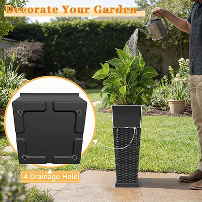 Greesum 23 Inch Tall Plastic Planters with Detachable Inner Pot & Drainage Holes (Set of 2), Large Outdoor Flower Pots for Plants, Trees, Patio, and Garden, Black