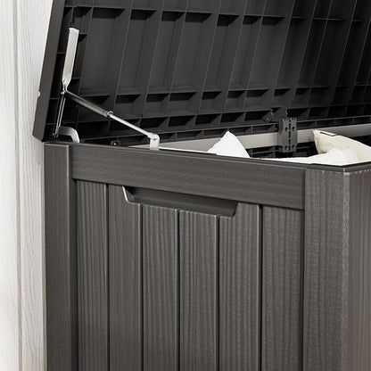 NUNU LAB Outdoor Storage Box 150 Gallon,Resin Large Sturdy Deck Box, Backyard Outside Storage Box Waterproof with Double Wall Panels,Package Delivery Box,Garden Box,Tool Box,Outdoor Hose Storage Bin