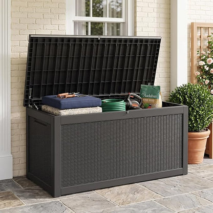 Outdoor Storage Box, 320 Gallon Waterproof Deck Box [Upgraded 3.1], Giant Resin Storage for King Cushions, Lockable Bench Chest, Estate Yard Garden BBQ Gathering, Black