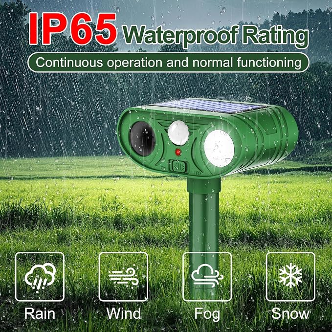 Ultrasonic Deer Repellent Devices Solar Animal Repellent Outdoor with Motion Sensor to Keep Cat Rabbit Raccoon Out of Yard Garden Farm Squirrel Fortress Pro Deer Deterrent for Plant,4Pack