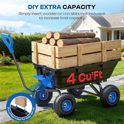 Garden Dump Cart Wheelbarrow 900Lbs, 10" All Terrain Tires Wagon | Upgrade Non-Slip Pneumatic Tires,DIY Expansion over 900LBS Capacity,Quick-Release Dumping, Steel Frame for Yard, Farm, Garden