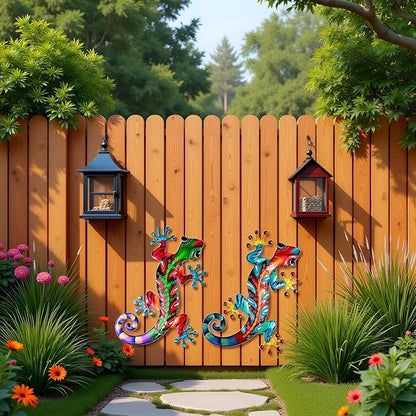 Meduofon Set of 2 Large Metal Gecko Wall Decor, Outdoor Lizard Wall Art Upgrade Handmade Hanging Sculpture Decoration for Indoor Outdoor Home Garden Yard Fence Patio (2PC Large Gecko)