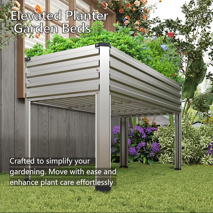 DIIYIV Galvanized Raised Garden Bed with Legs,2PCS 48×24×30in Elevated Planter Box for Backyard,Outdoor Garden, Patio, Balcony, 350lb Capacity,Silver