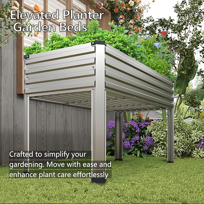 DIIYIV Galvanized Raised Garden Bed with Legs,48×24×30in Silver | Elevated Planter Box for Backyard,Garden, Patio, Balcony, 400lb Capacity