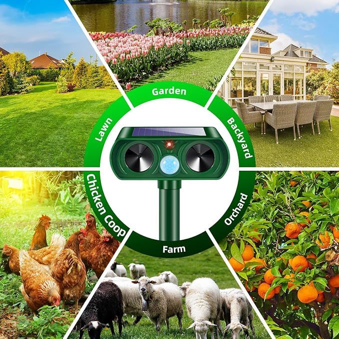 4 Pack Upgraded Sonic Fortress Pro Deer Repellent Devices,Solar Animal Repellent Ultrasonic Outdoor for Cats,Squirrels,Rabbits,Racoons,Skunks for Garden Yard Waterproof Motion Sensor Animal Deterrent