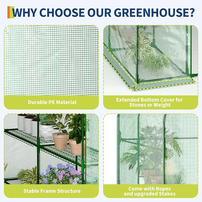 Portable Greenhouse, 57 x 57 x 76'' Greenhouses for Outdoors, Durable Small Green House Kit, Thicken PE Cover, Walk in Green Houses for Indoor Backyard Outside