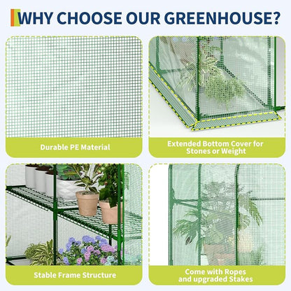 Garvee 57X29x77-Inch Greenhouse, Transparent Mini Walk-in Green House with PE Cover and Anchor, Plant Garden Hot House 3 Tiers 4 Shelves for Indoor Backyard Outside