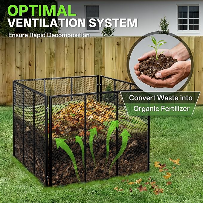 Large Compost Bin, 172 Gallon Metal Wire Mesh Composter for Outdoor, Waterproof Composting Bin with Rust-Proof Coating, Easy Assembly Compost Bin for Garden, Yard, Kitchen Waste, Leaves, 37x37x30 in