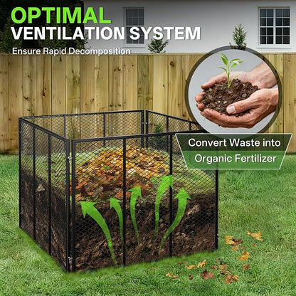 Large Compost Bin, 172 Gallon Metal Wire Mesh Composter for Outdoor, Waterproof Composting Bin with Rust-Proof Coating, Easy Assembly Compost Bin for Garden, Yard, Kitchen Waste, Leaves, 37x37x30 in