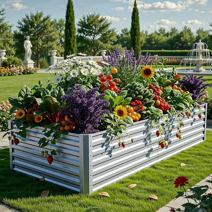 YITAHOME 6x3x2 ft Galvanized Raised Garden Bed Kit, Large Metal Planter Box with Gloves & Support Rod, Outdoor Flower Bed for Plants Vegetables, Silver Gray