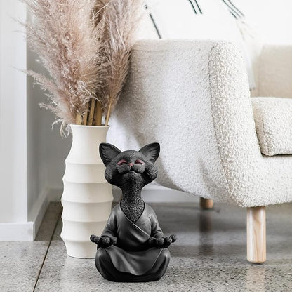 JFSM INC. 12" Whimsical Happy Cat Garden Buddha Statue - Indoor Outdoor Resin Cat Statue - Meditating Animal Sculpture, Mindful Yoga Decor for Patio Yard Lawn Porch