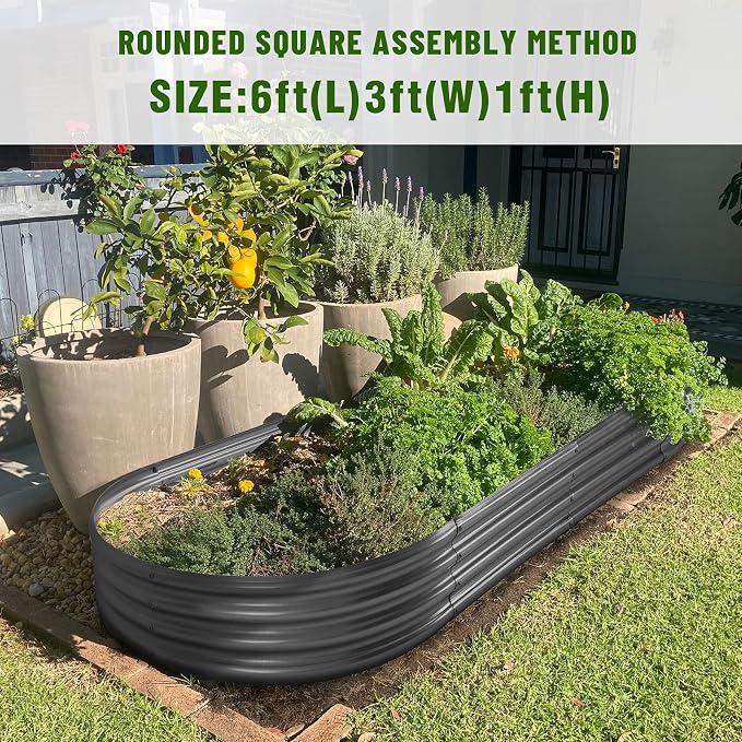 Land Guard 6×3×1 ft Galvanized Raised Garden Bed Kit， Raised Garden Boxes Outdoor, Oval Metal Raised Garden Beds for Vegetables, Flowers, Herbs（Grey）……