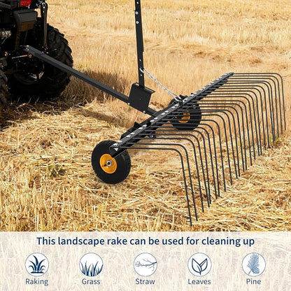 Garvee 60'' Tow Behind Lawn Dethatcher,24 Durable Spring Steel Tines Lawn Dethatcher, Tow Behind Steel Pine Straw Rake Designed to Lawn and Garden Tractors, Black