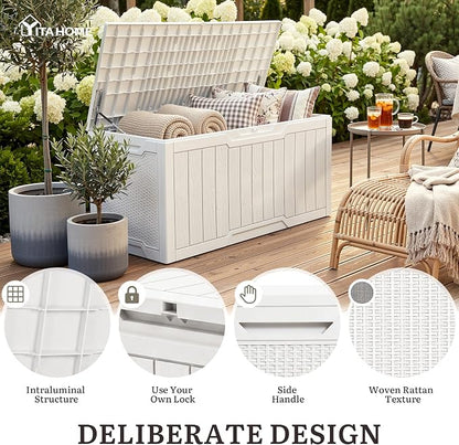 YITAHOME 100 Gallon Large Outdoor Deck Box | Waterproof Resin Storage Box, Lockable Indoor Outdoor Storage Container for Patio Furniture Cushions, Pool Accessories