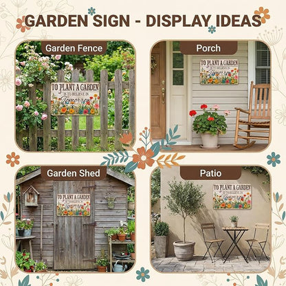 Bestylez Gardening Gifts Vintage Gardening Sign To Plant A Garden is To Believe Tomorrow Tin Sign for Home Garden Greenhouse Living Room Bedroom Outdoor Yard Backyard Decor 8X12 Inch (3366)