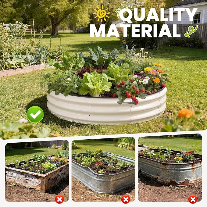 Pattiumo Galvanized Raised Garden Bed 4×4×1 FT, Round Metal Raised Garden Bed Outdoor Planter Box with Open Bottom, Rust-Resistant Steel Garden Bed for Vegetables Herbs Flowers, Easy Assembly