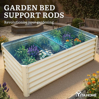 YITAHOME 6x3x3ft Large Raised Garden Bed Kit, Galvanized Metal Planter Box with Gloves, Support Rod, Outdoor Above Ground Planters for Plants Vegetables Flowers, Cream Yellow