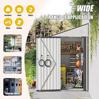YOPTO 4×8 FT Outdoor Metal Storage Shed,Heavy-Duty Lean to Storage Shed with Lockable Single Side Hinge Door,Waterproof Metal Storage Tool House W/Sloping Roof,Air Vent&Protect Film,for Backyard,White