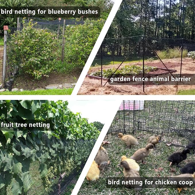 POYEE 15x15ft Bird Netting, 1/2-inch Square Mesh Garden Netting | Animal Barrier for Vegetables, Fruit Trees, Blueberry Bushes, Strawberries – Protects against Deer, Chickens, Squirrels