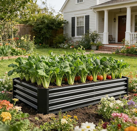 Metal Galvanized Raised Garden Bed Kit, 6 x 3 x 1 ft Galvanized Steel Raised Garden Planter Box Outdoor with Open Base for Growing Vegetables/Flowers/Herbs/Fruits/Succulents, Rectangle, Black