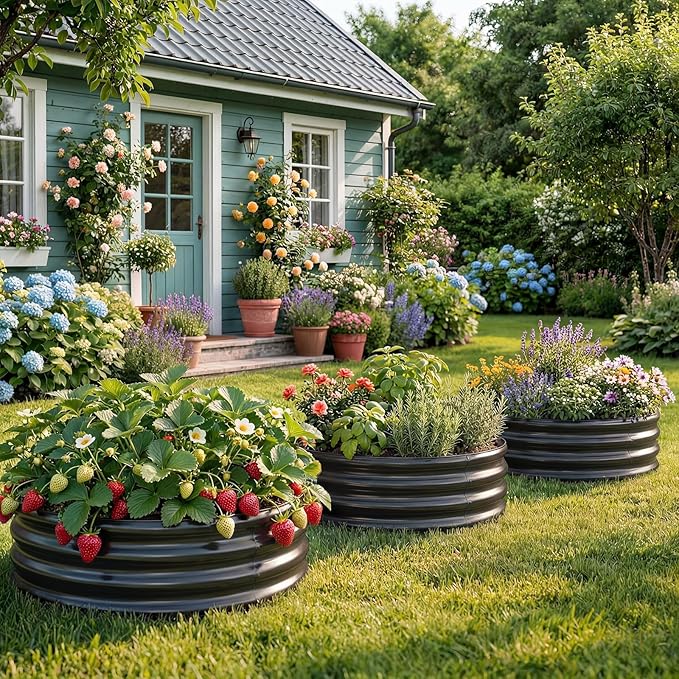 Land Guard Galvanized Raised Garden Bed Kit, Planter Boxes Outdoor, Round Large Metal Garden Beds for Vegetables(Gray)……