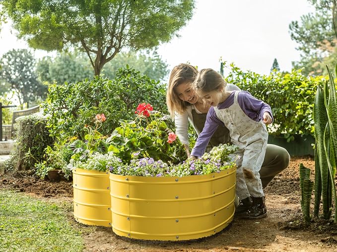 Plant & Plot Galvanized Raised Garden Beds Outdoor // Planter Raised Beds for Gardening, Vegetables, Flowers // Large Metal Garden Box (Yellow) // Tool-Free Assembly