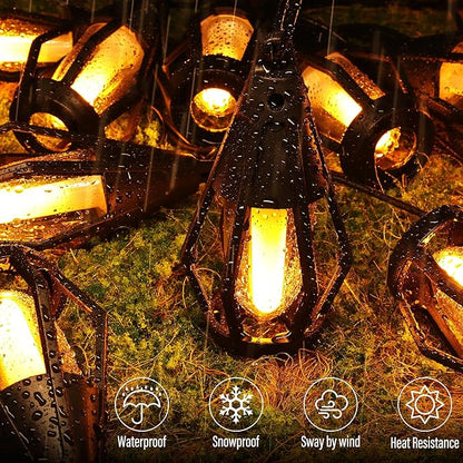 iBaycon Solar Flame String Lights, 27Ft 10 LED Bulbs Waterproof, Warm White | Ultra-Real Flickering Flame Lamp Outdoor Waterproof, Solar Patio String Lights for Garden Yard Lawn Decorations