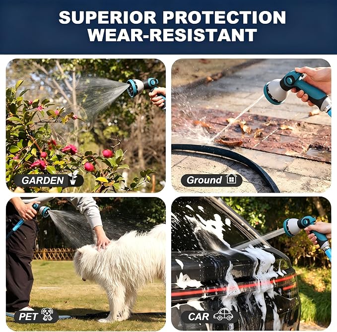75FT Blue & Black Garden Hose, Lightweight No Kink Water Hose with 10 Function Spray Nozzle, 3/4 Inch Rust-Proof Aluminum Leak-Proof Connector for Yard Garden RV Outdoor Watering