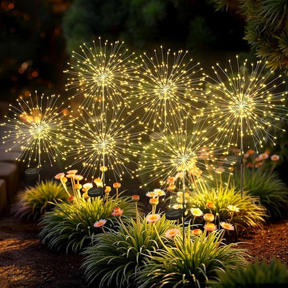 Solar Lights Outdoor, 120LED 6 Pack Fairy Garden Lights Decor for Outside Fireworks Lights Solar Powered for Yard, Patio, Pathway, Walkway, Balcony, Warm White