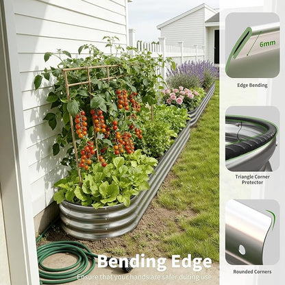 Planters for Outdoor Plants, 8×2×1ft for Outdoor Garden Box with Easy Assembly,Oval Large Galvanized Gardening Raised Bed for Vegetables, Fruits, Flower Silver