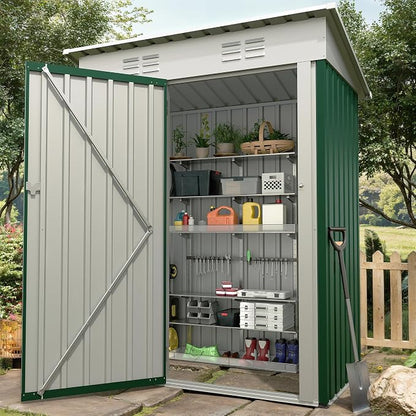 Garvee 5x3 FT Outdoor Storage Shed, Tool Shed with Sloping Roof and Lockable Door, Compact Metal Tool Garden Shed for Garden, Backyard, Patio
