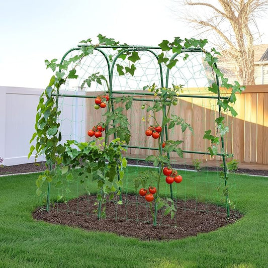 HIRALIY Cucumber Trellis for Climbing Plants Outdoor, 4ft Tall Heavy Duty Metal Garden Arch Trellis, Rustproof Plant Support Tunnel for Tomato, Grape, Bean, Raised Bed and Vegetable Gardens, Green