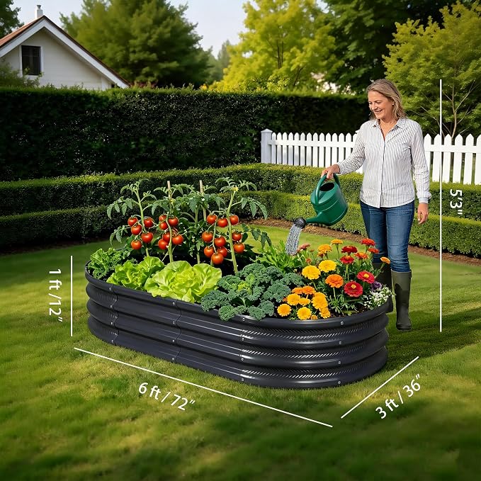 6×3×1 ft Gray Metal Galvanized Raised Garden Bed, Easy Assembly Outdoor Garden Planter for Gardening Fruit, Vegetables, Flowers & Herbs