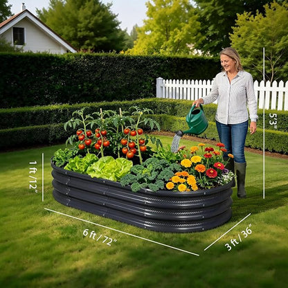 6×3×1 ft Gray Metal Galvanized Raised Garden Bed, Easy Assembly Outdoor Garden Planter for Gardening Fruit, Vegetables, Flowers & Herbs