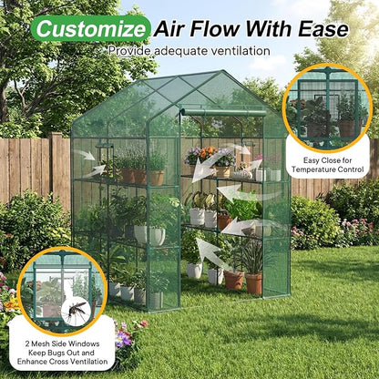 NEWBULIG Outdoor Greenhouse, Walk-in Greenhouse with 2 Tier 8 Plant Shelves, 56"x56"x77" Durable PVC Cover, Portable Greenhouses for Outdoor Garden, Patio, Porch, Backyard Green Houses, Green