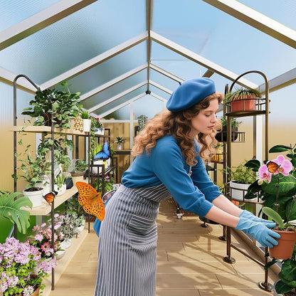 6X6 Ft Polycarbonate Greenhouse Sunroom with Aluminum Frame, Outdoor Greenhouse for Vegetables Herbs Flowers, Lockable Door & Adjustable Roof Vent, Patio Backyard Greenhouse Kit for Gardening, Silver