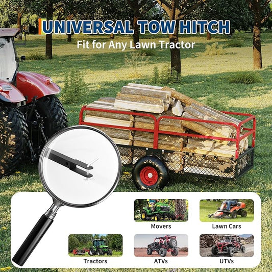 PeakPursuit Tow Behind Steel Dump Cart, Heavy Duty Yard Garden Trailer with Removable Sides & All Terrain Tires, Fits Lawn Mower, Tractor, Garden Cart, 1500 lbs 20 Cubic Feet, Red