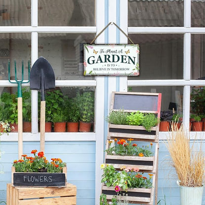 To Plant a Garden Is to Believe in Tomorrow Garden Sign - Colorful Wooden Hanging Spring Decor for Country Rustic Garage Home Farmhouse Wall Fence Decor Gift for Mothers, Grandmas, Plant Lovers -A02