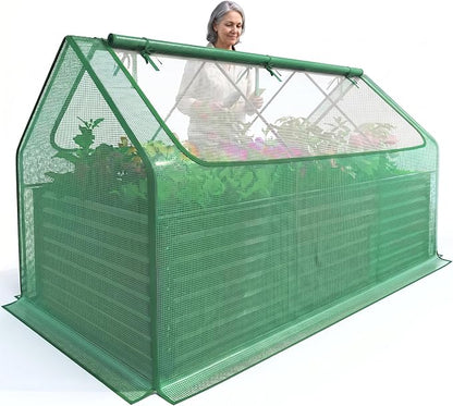Quictent Raised Garden Bed Galvanized Raised Beds for Gardening Vegetables with Cover 8x4x2 ft Metal Planter Box Outdoor Use, Green
