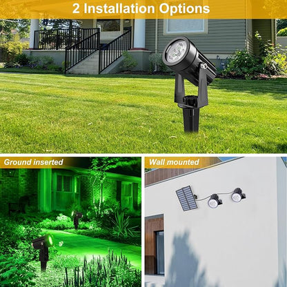 Green Solar Spot Lights Outdoor, 2 Pack Solar Landscape Spotlights IP65 Waterproof 9.8ft Cable, Auto On/Off Outdoor Wall Lights for Garden Yard Driveway Porch Walkway Pool (1-in-1)