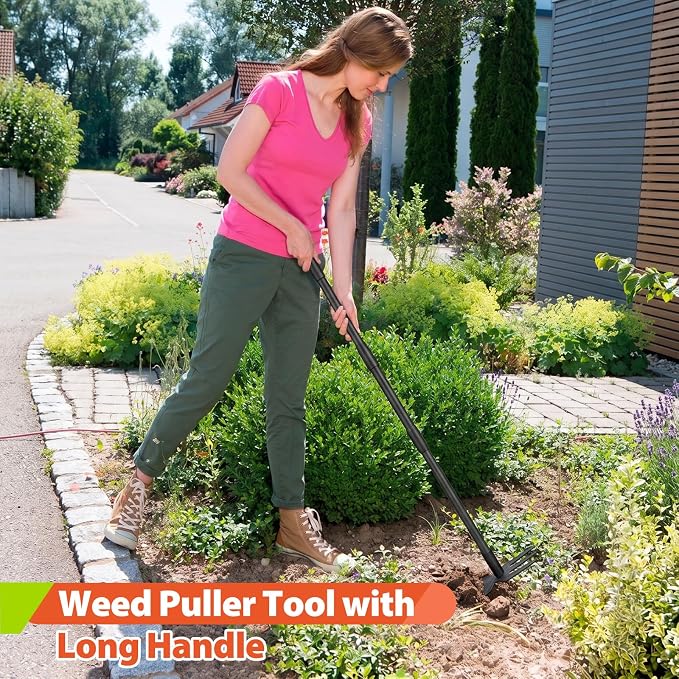 Pragmatist Weed Puller Tool with Long Handle, 2-in-1 Hand Weed Rake and Garden Hoe, 45.5" Manual Weeder Weeding Pull Tool for Lawn, Yard, Patio and Garden