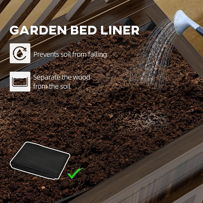 Outsunny Raised Garden Bed with Trellis for Climbing Plants, Vegetable, Grape Vines, Wood Planter with Legs, Drainage Holes and Filter for Outdoor Garden, Patio, Carbonized