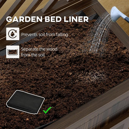 Outsunny Raised Garden Bed with Trellis for Climbing Plants, Vegetable, Grape Vines, Wood Planter with Legs, Drainage Holes and Filter for Outdoor Garden, Patio, Carbonized
