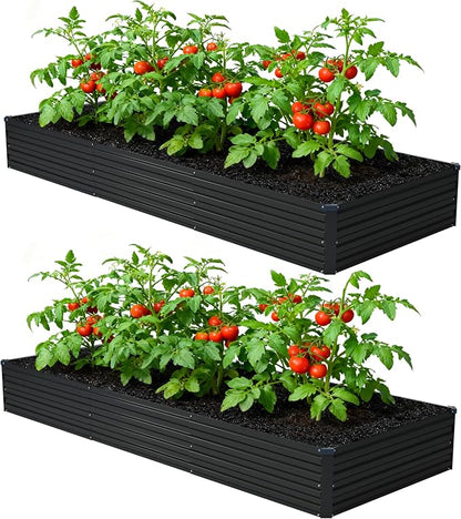 Foxlang 12x4x1ft(2 Pack) Galvanized Raised Garden Bed,Outdoor Planter Box Metal Patio Kit Planting Bed for Vegetables Flowers Herb,Black